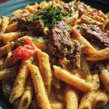 Creamy Bold Garlic Butter Pepper Jack Steak Penne