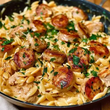 Creamy Chicken Sausage Orzo: a One