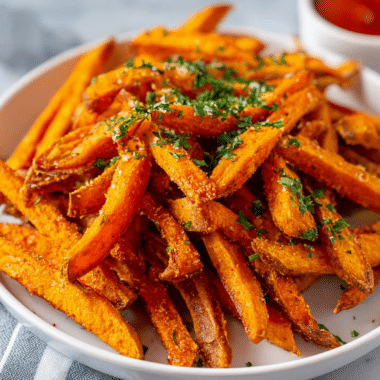Crispy Air Fryer Sweet Potato Fries With a Spicy Kick