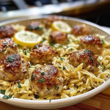 Greek Chicken Meatballs With Lemon Orzo